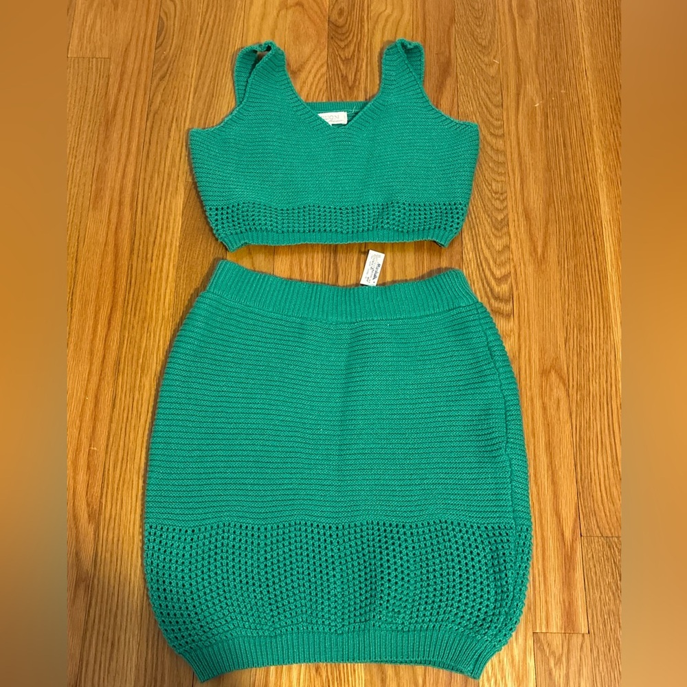 Green Knit Crop Top and Skirt Set size small